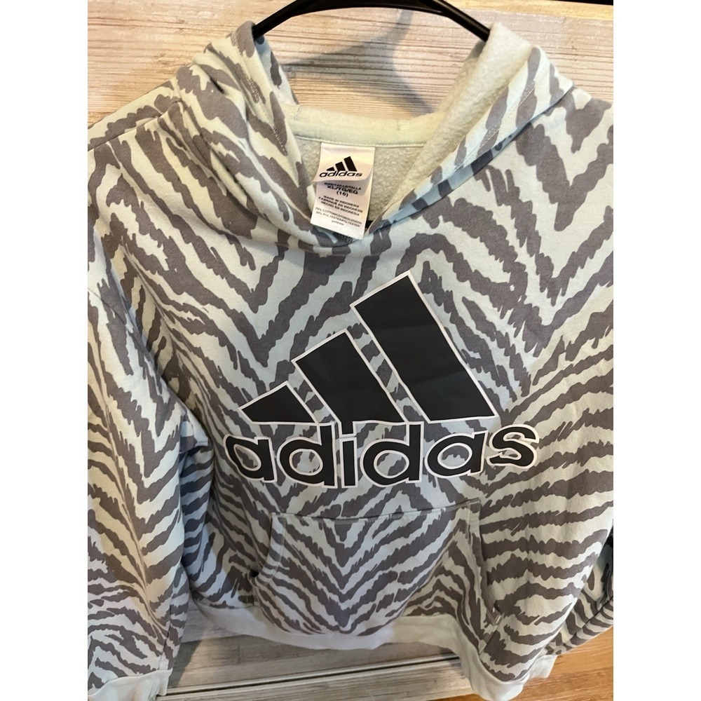 Adidas Hoodie Girls XL 16 Allover Print Sweatshirt Purple Zebra Stripes - Picture 3 of 6